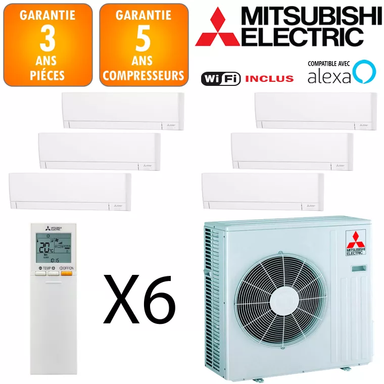 Mitsubishi Sextuple-split MXZ-6F120VF + 3 X MSZ-AY15VGK + MSZ-AY20VGK + 2 X MSZ-AY35VGK