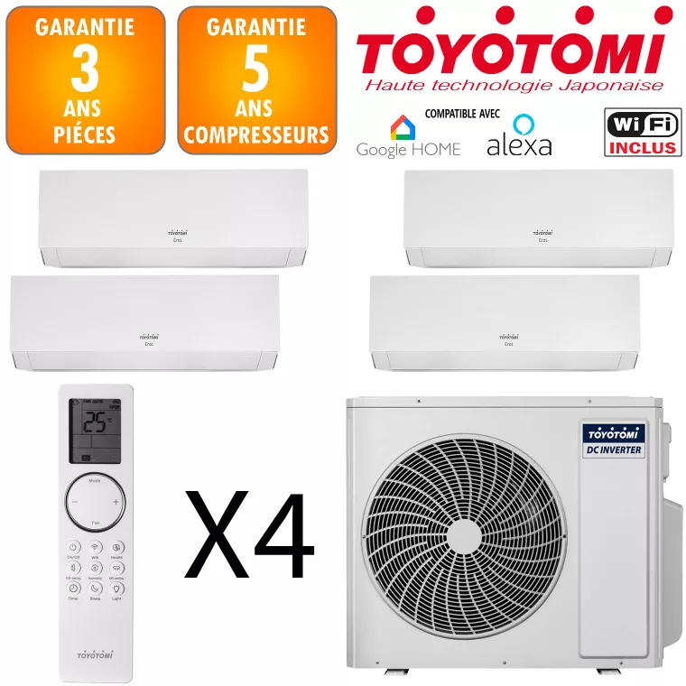 Toyotomi Quadri-split MFMR32-36INV-4 + 4 X ERAI 9 Blanc