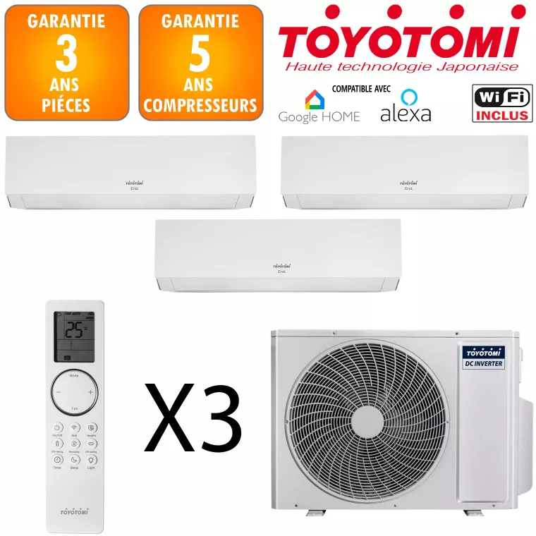 Toyotomi Tri-split MULR32-24INV-3 + 3 X ERAI 9 Blanc